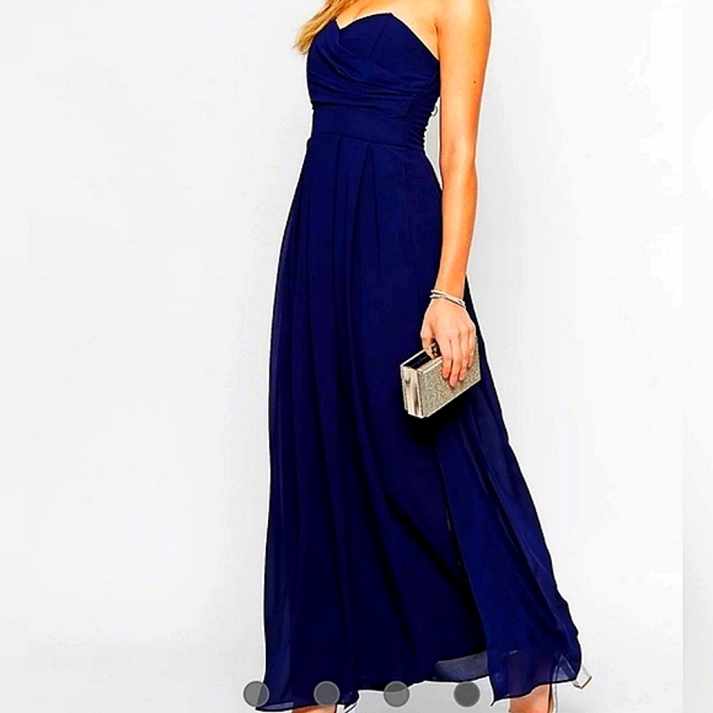ASOS TFNC Elida Royal Blue Pleated Bust Event Prom Chiffon Long Maxi Dress 12